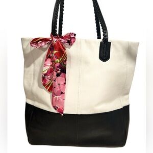 Cynthia Rowley Genuine Leather Two Tone Large Tote Bag White & Black Color Block